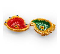 Earthen Diya Handmade Clay Terracotta Diwali Diya Oil Lamps for Pooja Deepak Decoration Rangoli Diva Deepam Decorative Lighting Accessories Traditional Indian Festival Décor (Mango Shape - Set of 2)