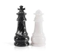 EarthenTones Black & White Marble Salt Cellar Set of 2 - Unique Chess Figure Design Spice Container, Elegant Kitchen Decor and Decorative Home Accessories for Dining or Gifting
