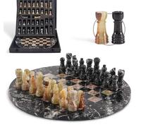 EarthenTones Marble Chess Set for Adults, Oceanic & Zebra Black 12" Handmade Chess Board with Storage Box & 2 Extra Queens, Classic 2-Player Game, Unique Gift & Home Décor