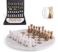 Earthentones Marble Chess Set for Adults with Complementary Storage Box, 12" White & Green Handmade Chess Board Game, Elegant Board Games for Adults, Luxury Chess Set