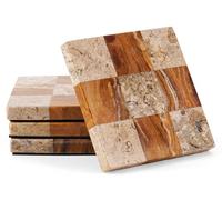 EarthenTones Marble Coasters Set of 4, 4" Coral & Red Handmade Stone Cup Coasters, Elegant Table Coaster for Drinks, Durable Kitchen Décor & Home Accessories