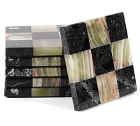 EarthenTones Marble Coasters Set of 6, 4" Zebra Black & Green Handmade Stone Cup Coasters, Elegant Table Coaster for Drinks, Durable Kitchen Décor & Home Accessories