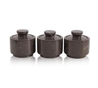 EARTHENTONES Marble Salt Cellar Set of 3, Gray Zebra Stylish Spice Storage Jars with Lid, Marble Tea Coffee Sugar Canisters, Luxury Countertop Containers Present for Home