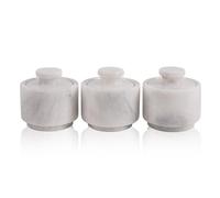 EARTHENTONES Marble Salt Cellar Set of 3, White Handmade Stone Salt or Pepper Sugar Spice Seasoning Bowls, Stylish Kitchen Counter Containers for Table & Countertop