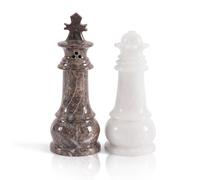 EarthenTones Oceanic & White Marble Salt Cellar Set of 2 - Unique Chess Figure Design Spice Container, Elegant Kitchen Decor and Decorative Home Accessories for Dining or Gifting