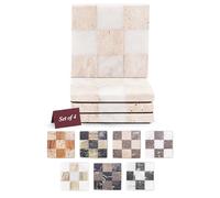 EarthenTones White & Travertine Marble Coasters Set of 4 - 4" Checker Coasters for Drink, Handmade Kitchen Decor, Decorative Home Accessories, Modern Coaster Plates for Home Décor