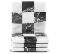 EarthenTones Zebra Black & White Marble Coasters Set of 4 - 4" Checker Coasters for Drink, Handmade Kitchen Decor, Decorative Home Accessories, Modern Coaster Plates for Home Décor