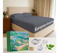 Earthing Grounding Fitted European Super King Size Sheet 180 x 200 x 25cm - Grey - 95% Cotton & 5% Soft Silver Conductive Thread for Healing and Better Sleep, c/w 5m earth cable and grounding plug