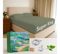 Earthing Grounding Fitted Super King Size Sheet in Green - 95% Cotton and 5% Soft Silver Conductive Thread for Healing and Better Sleep, supplied with a 5m earth cable and double outlet grounding plug