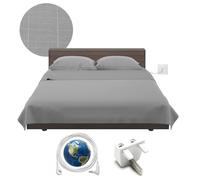 earthinglife grounding bed sheet earthing sheets with UK grounding cord conductive fabric with 5% sliver connect to earth for better sleep (grey 230 * 245CM for double king)