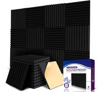Earthly Echoes Self Adhesive Wall Panels 1" x 12" x 12" (52 Pack) Sound Proof Foam Panels for Walls, Acoustic Sound Proofing for Door, Sound Proof Panels Noise Reducing for Home and Office Walls