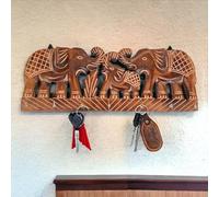 EARTHLY HOME Wooden Key Holder - Decorative Wall Mounted Elephant Key Organiser with 7 Hook - Key Rack for Kitchen, Ofiice and Entryway Decor (15"x 5"x0.5 Inch- Brown)