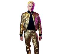 Earthradius Mirror Jacket Coat Sequins Bling Elastic Nightclub Bar Stage Performance Clothes Fashion Carnival Costumes (Gold, XL, Pant)