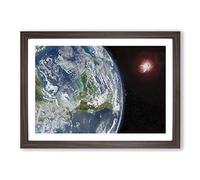 Earths View of The Sun & Moon in Abstract Framed Print | A2 Walnut Framed Wall Art | Ready to Hang | Abstract Space Picture | Living Room Bedroom Lounge Office