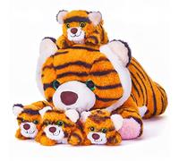 EARTHSOUND Tiger Mom and Baby Stuffed Animal Mommy Plush Toy,17”Cute Small Huggable Cuddly Fluffly Mama Soft Toy with Mini Little Babies,Family Set Gifts for Kids Girls Boys Children (Tiger)
