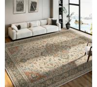 Earthy Heritage rug for living room 80x150cm Cream Olive Terracotta Carpet | Traditional Rugs for Living Room Large, Distressed Olive Green and Cream Carpet for Bedroom Lounge Dining Room