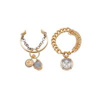 eartif 2PCS Coin Bracelets Chunky Gold Charm Bracelet for Women Trendy Vintage Punk Cuban Link Chain Bracelet Cuff Bangle Bracelets Statement Jewelry, L, Gemstone, no gemstone