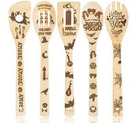 Eartim 5Pcs Hocus Pocus Wooden Spoons Slotted Spatula Set, Kitchen Burned Bamboo Cookware Gadget Kit Cooking Non-stick Utensils Fun Gift Idea for Family Friends, 11.8 * 2.4 inches (ET-0512)
