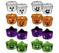Eartim Halloween Ghost Bucket Earrings Studs Set - 8 Pairs Vintage Bucket Boo Glitter Acrylic Earrings Cartoon Little Boo Jewelry Decor Halloween Party Accessories Teens Girl Birthday Gift Party Favor