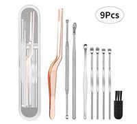 Earwax Remover Tool,9 Pcs Ear Cleaning Set with Safe and Soft Double-Ended Spiral Ear Wax Cleaner + Remover Tools Kits + Cuticle Pusher Remover Kit + Storage Box for Ear Cleaning
