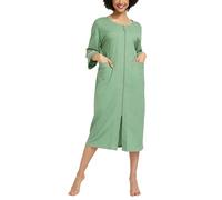 EA'S SECRET 100% Cotton Dressing Gown for Women Summer 3/4 Sleeve Zipper Robe Full Long Ladies Nightdress Housecoat with Pockets