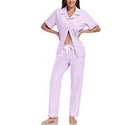 EA'S SECRET 100% cotton Pyjamas for Women Short Sleeve Shirts and Long Pants Button Down Soft Ladies Lounge Pj Sets