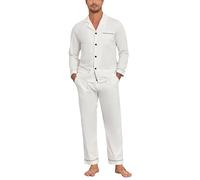 EA'S SECRET Men‘s 100% Cotton Pyjama Set Long Sleeve Button-Down Shirt & Soft Trousers with Pockets Sleepwear & Lounge Wear