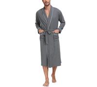 EA'S SECRET Mens Dressing Gown Soft 100% Cotton Bathrobe with Pockets and Belt Summer Lightweight Kimono Bathrobe Nightwear(Dark Gray,XL)