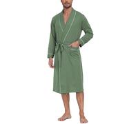 EA'S SECRET Mens Dressing Gown Soft 100% Cotton Bathrobe with Pockets and Belt Summer Lightweight Kimono Bathrobe Nightwear(Army Green,L)