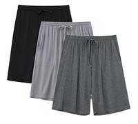 EA'S SECRET Mens Pajama Shorts Bamboo Drawstring Sleep Short Soft Lounge Shorts Lightweight Pajama Pants Pockets 2 Pack, A1-black&grey&light Grey, L
