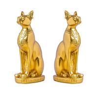 EASCHEER Egyptian Cat Goddess Bastet Statue 2PCS Collectibles Figurine Animal Statues Egyptian Décor(4.2 inches Gold)