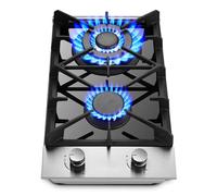Eascookchef - 2 Burner Propane Gas Stove 12 Inch LPG/NG Dual Fuel Stove Built-in Gas Stove Black Tempered Glass Gas Stove Gas Stove for Apartment Outdoor RV with Thermocouple Protection