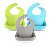 Eascrozn Silicone Bibs for Babies & Toddlers Set of 3, Silicone Baby Bibs for Boy and Girl, Adjustable Soft Waterproof Bibs