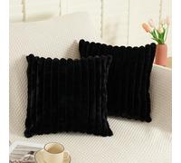 EASE LEAP Black Cushion Covers 60cm x 60cm Fluffy Faux Fur Set of 2 Throw Pillow Covers Soft Plush Pillowcases for Sofa Bed Modern Style Home Decor Fluffy Striped Cushion Cover 24x24 Inches