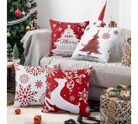 EASE LEAP Christmas Cushion Covers 45 x 45 Set of 4 Red Velvet Holiday Pillow Case for Sofa Couch Bedroom Xmas Decorations Throw Pillowcase 18x18 Inches (Xmas-05)