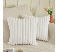 EASE LEAP White Cushion Covers 60cm x 60cm Fluffy Faux Fur Set of 2 Throw Pillow Covers Soft Plush Pillowcases for Sofa Bed Modern Style Home Decor Fluffy Striped Cushion Cover 24x24 Inches