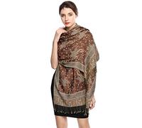 EASE LEAP Women Pashmina Scarves Oversized Silky Winter Scarf Reversible Paisley Shawl for Ladies Blanket Large Wraps 78.5"X27.5"/(12-Red brown)