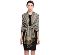 EASE LEAP Women Pashmina Scarves Oversized Silky Winter Scarf Reversible Paisley Shawl for Ladies Blanket Large Wraps 78.5"X27.5"/(18-Deep gold grey)