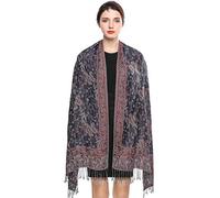 EASE LEAP Women Pashmina Scarves Oversized Silky Winter Scarf Reversible Paisley Shawl for Ladies Blanket Large Wraps 78.5"X27.5"/(25-Navy-red)