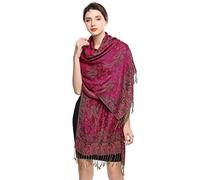 EASE LEAP Women Pashmina Scarves Oversized Silky Winter Scarf Reversible Paisley Shawl for Ladies Blanket Large Wraps 78.5"X27.5"/(3-Fuchsia red)