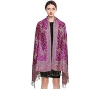 EASE LEAP Women Pashmina Scarves Oversized Winter Scarf Reversible Paisley Shawl for Ladies Blanket Large Wraps 78.5"X27.5"/(10-Red purple)