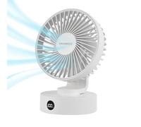 EASEBREEZ Desk Fan, Small Fan Quiet Operation, Lightweight USB Fan, Small Footprint, Table Fan Charges Via USB Port, A display Shows its Charge Level, 5 Speeds Settings, Adjustable Tilt, White