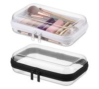 Easecos 2 Pcs Clear Zipper Case Hard Shell Travel Storage Case Portable Toiletry Pouch Transparent Makeup Organizer Hard Side Plastic Container for Travel Office Home Storage (Black+White)