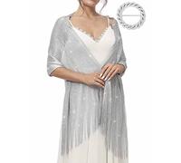 Easedaily Metallic Shawls and Wraps Sparkling Women's Scarf Stole Glitter Fringe Capelet for Evening Dress for Bride and Girl, A-silver, One Size