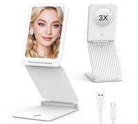 EASEHOLD Lighted Travel Makeup Vanity Mirror, 300° Adjustable, 1X/3X Magnification, Rechargeable 1000mAh, Smart Touch,3 Colour Modes, Foldable Portable Cosmetic Mirror for Women, Teens, Beauty Gift