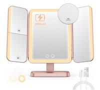 EASEHOLD Rechargeable Trifold Vanity Makeup Mirror, 2x 3x 10x Magnification