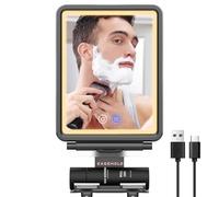 EASEHOLD Shower Mirror Fogless for Shaving, Heated LED Mirror with 3 Color Lights, Adjustable Anti Fog Razor Holder and Storage Tray, 5000mAh Rechargeable Light Up Mirror Bathroom for Men