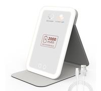 EASEHOLD Travel Portable Makeup Mirror with 72 LED Lights, Foldable Lighted Vanity Mirror with Stand Leather Cover, 2000 mAh Rechargeable, Touch Screen 3 Colors Light Up Compact Mirror