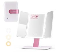 EASEHOLD Tri-Fold Lighted Makeup Mirror - 60 LED Lights, 1X/2X/3X Magnification, Rechargeable 3000mAh, Touch Control Dimming, 360° Rotation, Portable Foldable Vanity Mirror for Travel & Home