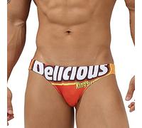 EASEJUICY Mens Swim Briefs Sexy Bikini Swimwear Digital Printing Letter Swimsuit Low Rise Drawstring with Liner, Orange Delicious, X-Large